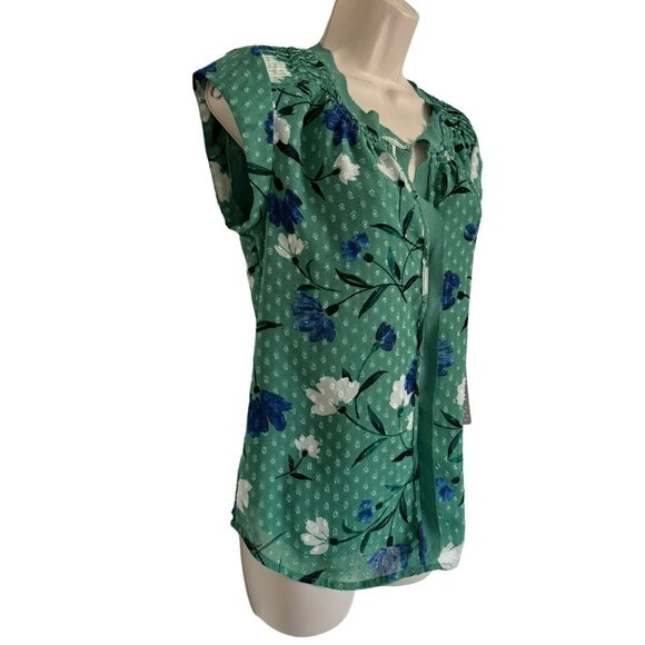 Daniel Rainn Green Floral Peasant XS Top Spring Summer Plus Size Shirt Blouse - Picture 9 of 13